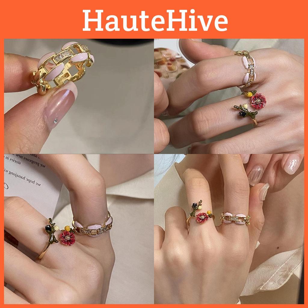 Trendy Ins Style Flower And Branch Ring For Women Elegant Geometric Fashion Accessory