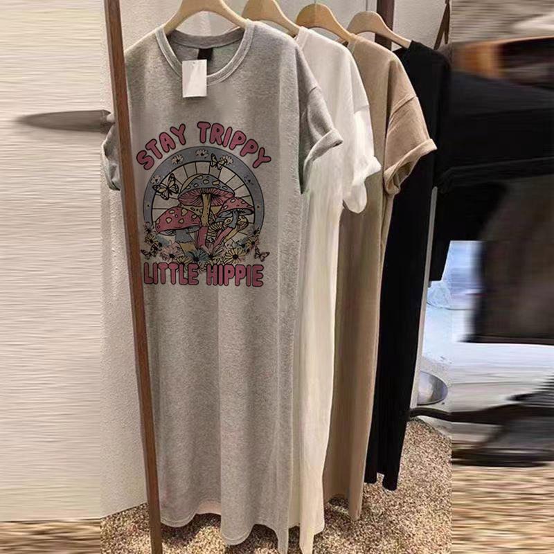 

Футболка-юбка из чистого хлопка светло-серого цвета с короткими рукавами выше колена, летнее женское свободное повседневное платье большого размера с открытыми плечами спереди, средней и длинной длины M