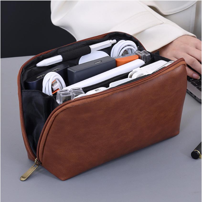 Portable Wire USB Charger Organizer Bag Travel Earphone Powerbank Data Lines Storage Pouch PU Large Capacity Mouse Cable Bag