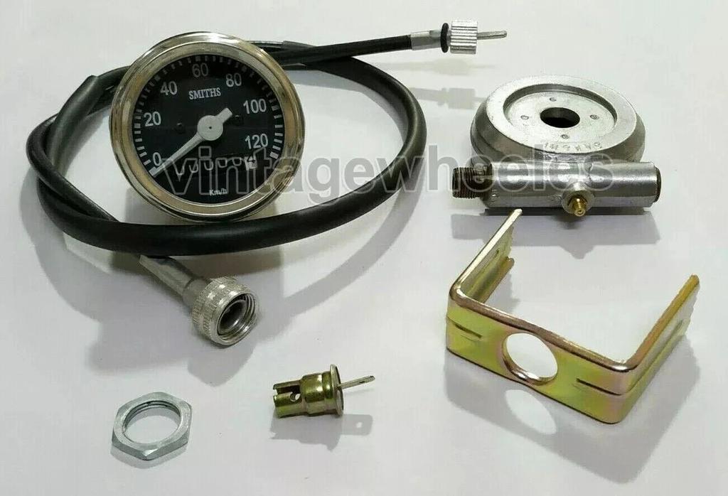 Smiths 0-80 KMH 2.5" Black Face Speedometer Dial & 65" Cable + Speedo Drive
