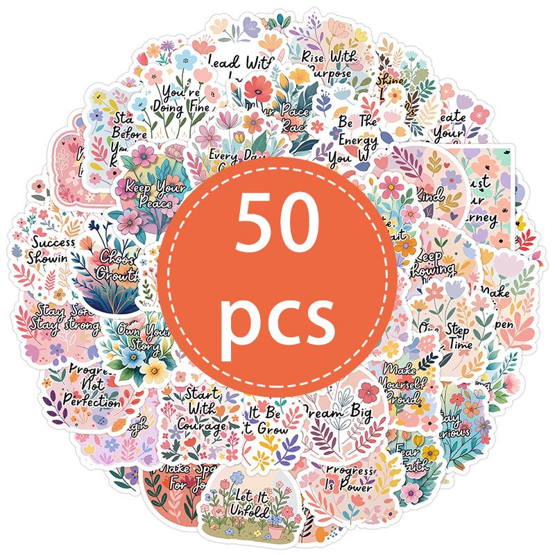 50PCS Inspirational Stickers Inspired Flowers Motivational Stickers Positive Decals Waterproof Vinyl Decal for Water Bottle