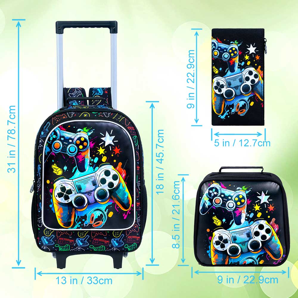Rollender Rucksack für Jungen, Kinder Schultasche mit Rollen und Lunchtasche, Schultasche auf Rädern für Kinder