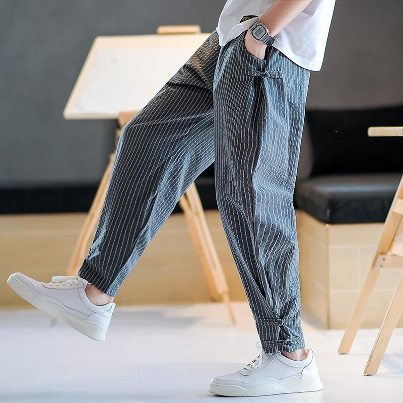 Comfortable New Loose Men's Clothing Pockets Printing Patchwork Striped Simplicity Fashion Casual Handsome Man High Waist Pants