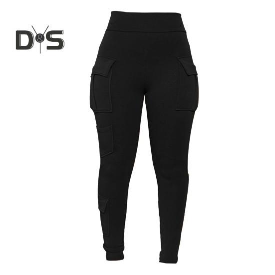 

Женские брюки с высокой эластичной талией Узкие однотонные мягкие эластичные брюки с несколькими карманами Мягкие дышащие спортивные спортивные штаны для четырех сезонов Длинные брюки S чёрный