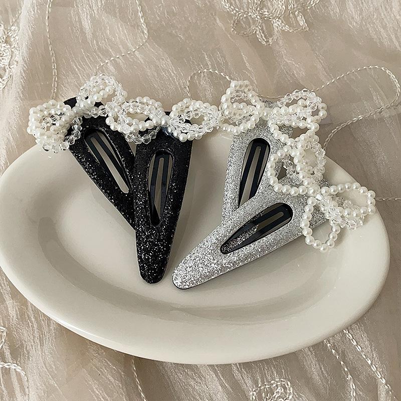 Sparkling Pearl Crystal Bow Hairpin Bangs Clip Hair Accessories Headgear Side Clip