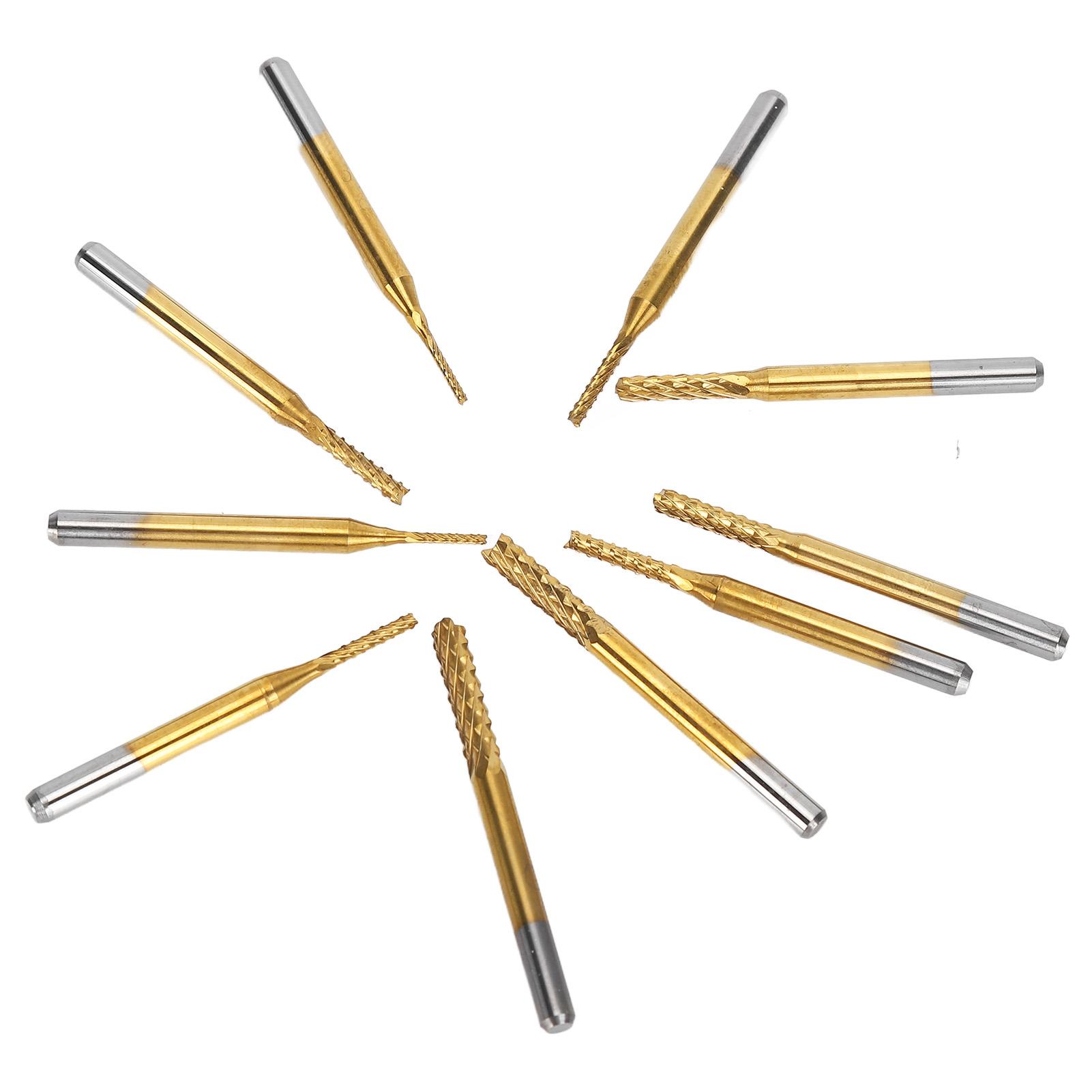 

10 шт. гравировальных фрез с титановым покрытием, твердосплавные биты для печатных плат, хвостовик 18 дюймов, вращающиеся инструменты 1.03.0mm