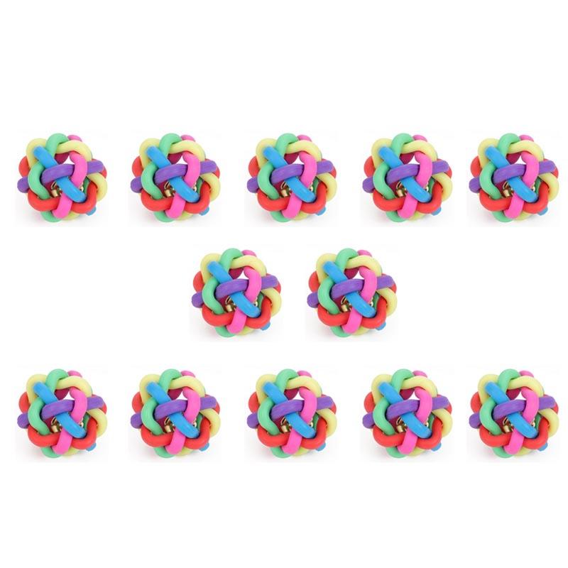 10/12PCS Colorful Bell Woven Ball Dog Toy Hard Rubber Chew Ball with Rainbow Design Interactive Pet Product for Dogs Puppy