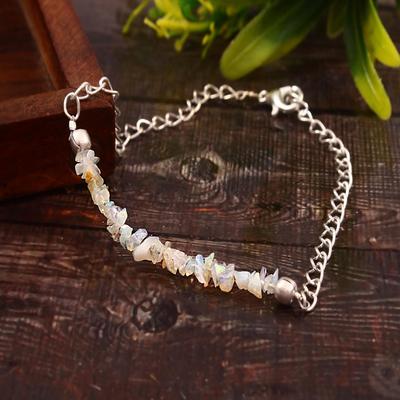 Natural Raw Opal October Birthstone Bracelet, Rough Chips Bracelet, 925 Sterling Silver Bracelet White Color Crystal Bracelet Gift For Her.