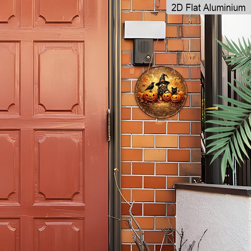 2D Flat 1pc/2pcs, Decorative Plaques and Ornaments Sign, Aluminum Hanging Sign, Black Cat, Crow & Pumpkin Lantern Vintage Print, Autumn Harvest Home