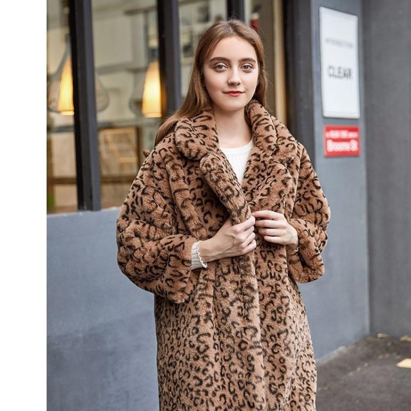 New Mid-winter Long Leopard Print Imitation Fur Coat Loose Imitation Mink Velvet Women's Plush Thickened Coat
