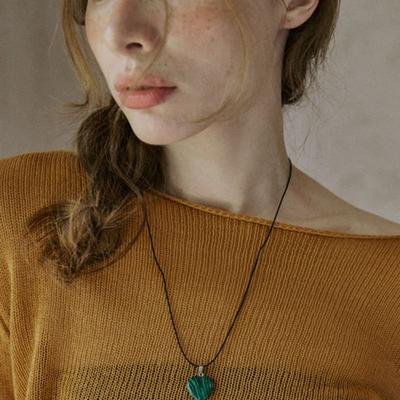 MERRYMOTIVE Stripe Heart Gemstone with String Necklace
