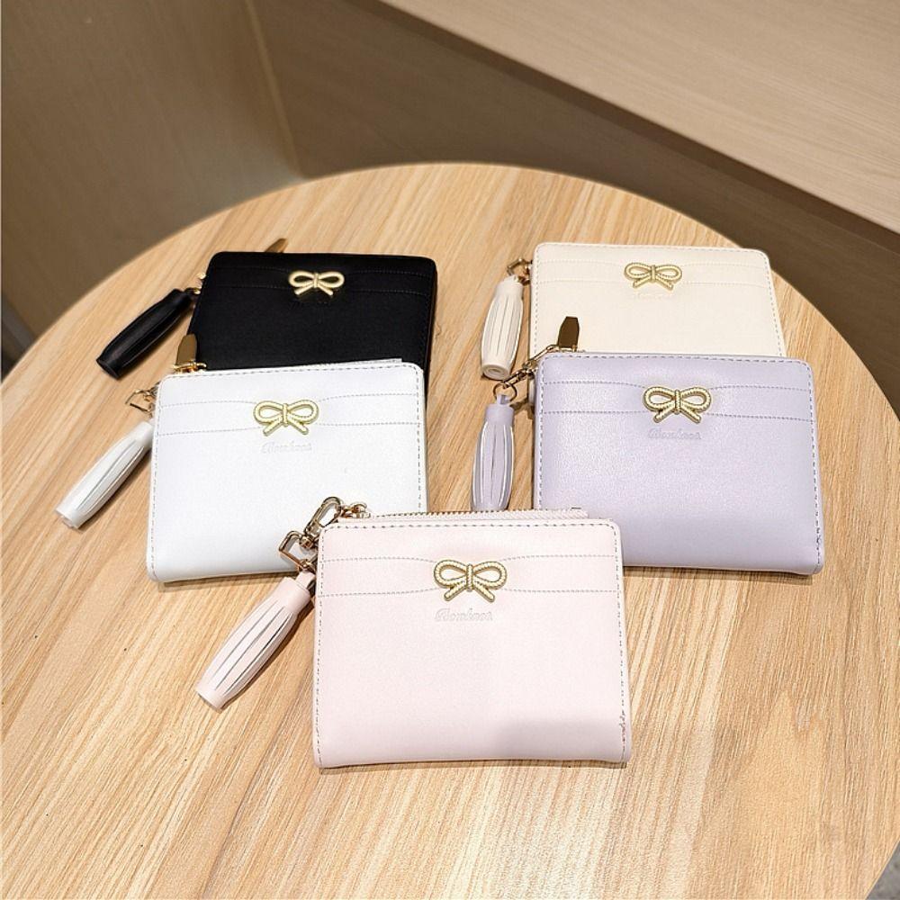 Bow PU Leather Coin Purse Portable Credit Card Holder Compact ID Card Holder  Women