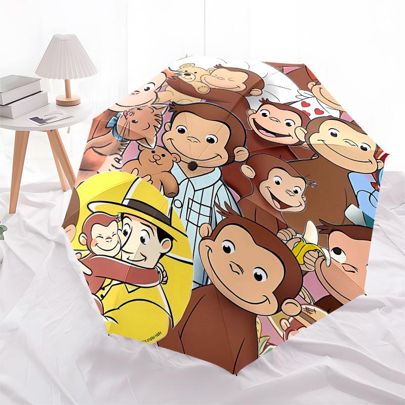 Curious George, Monkey Automatic Opening and Closing, 8 rib Structure Portable Umbrella, Suitable for Men and Women in All Seasons Perfect