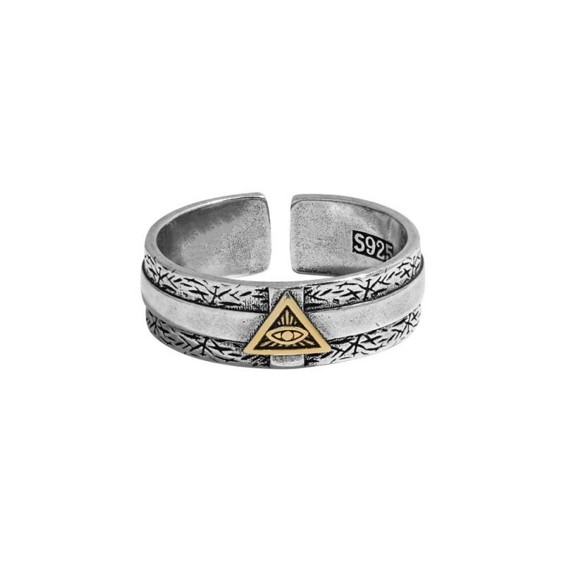 Adjustable Vintage Horus Eye Ring In Sterling Geometric Retro Statement Jewelry Men Women