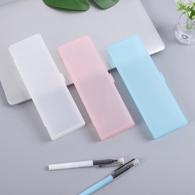 1PC Simple Pencil Cases For School Office Transparent Plastic Box Frosted Pink Green White Pens Storage Stationery Supplies