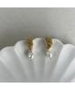 Gold-Plated Brass French Modern Croissant Baroque Pearl Earrings with 925 Silver Needle