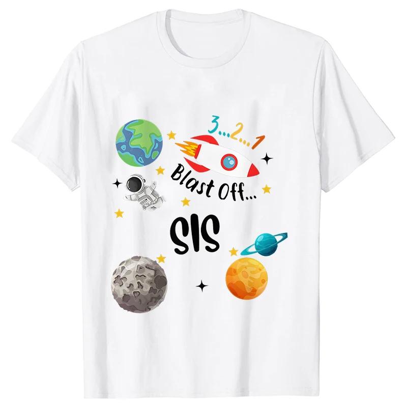 Space Birthday Shirt Planets Rocket Ship Astronaut Birthday Party Tshirts Space Birthday T-Shirt Family Suit Space Tees Clothes