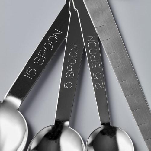 Kai Corporation KAI Stainless Steel Measuring Spoons, Set of 3 (Tablespoon, Teaspoon, 1/2 Teaspoon), Thin, with Spatula, Dishwasher Safe, Silver, KAI