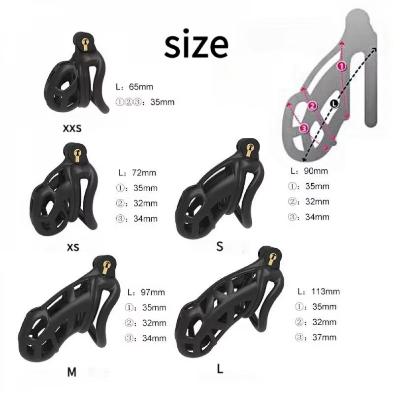 Inexpensive Male Chastity Cage Set 6 Sizes with Lock and 4 Rings Resin Lightweight Breathable Comfortable Design for Men