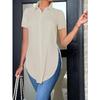 GMXIA Women's Fashion Casual Solid Color Print Short Sleeve POLO  Neck Blouses & Shirts