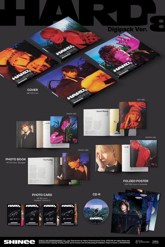 SHINee HARD 8. Album Digipack ONEW Versjon Brettet Plakat på Forseglet CD+1p Pakke+28s Fotobok+1s Fotokort+Sporing