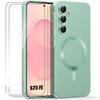 Magnetic Case - BOOLING - for Samsung Galaxy S25 FE - Scratch-Resistant Silicone - 2 Glass Protectors - Green