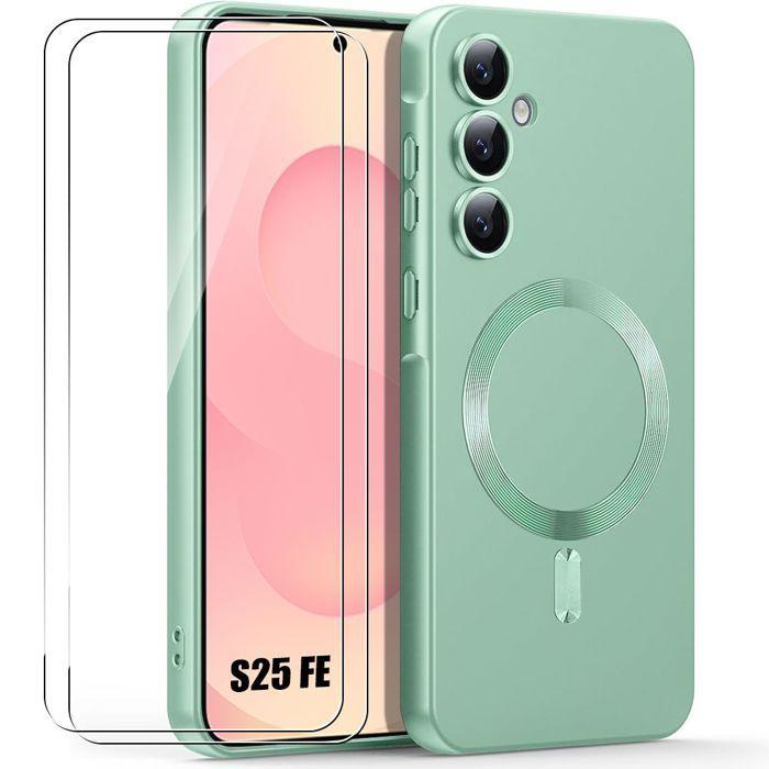 Coque Magnétique - BOOLING - pour Samsung Galaxy S25 FE - Silicone Anti-Rayures - 2 Vitres - Vert