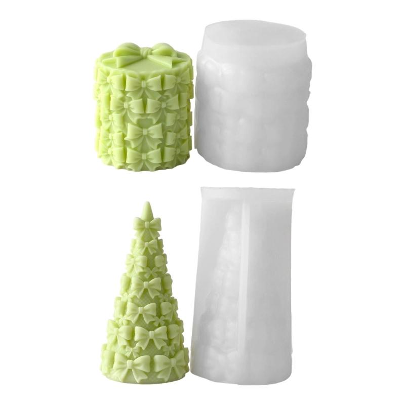 Einfache Reinigung Silikonform mit Schleife Weihnachtsbaumform für Kerzen Seifen Schokoladen Heimwerker Spaß