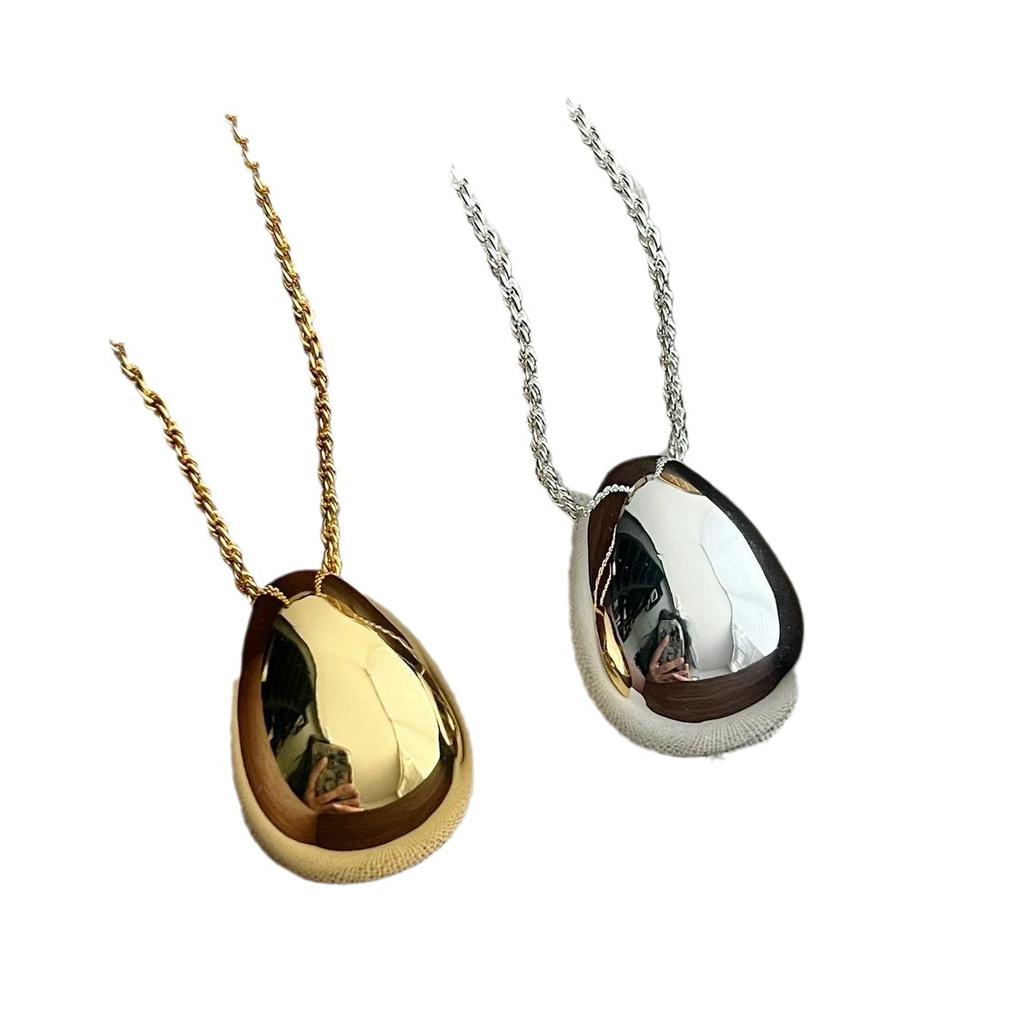 French Retro Design Egg-Shaped Water Drop Pendant Necklace Minimalist Premium Cold Wind Silver Egg Sweater Chain