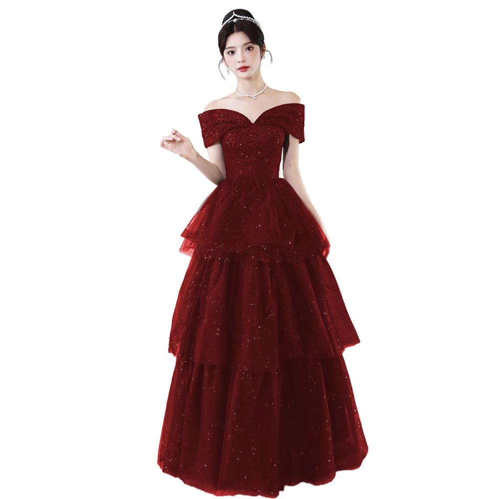 Toast Braut 1011 Neues Sommer Damen High-End Rotes Verlobungs Abendkleid Kleid Leichter Luxus Nische Atmosphärisch Hochzeitsbankett