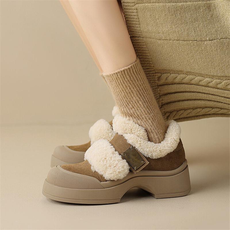 Fashion New Winter Cow Suede Platform Shoes for Women Round Toe Wool Women Pumps Zaptos Mujer Chunky Heel Loafers High Heel Ladies Shoes