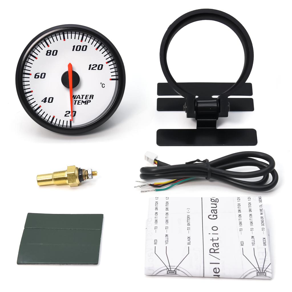 60MM Car Water Temperature Gauge 20-130 Celsius With Water Temp Sensor 10mm Tachometer Boost Voltmeter Vacuum Oil Press Gauge