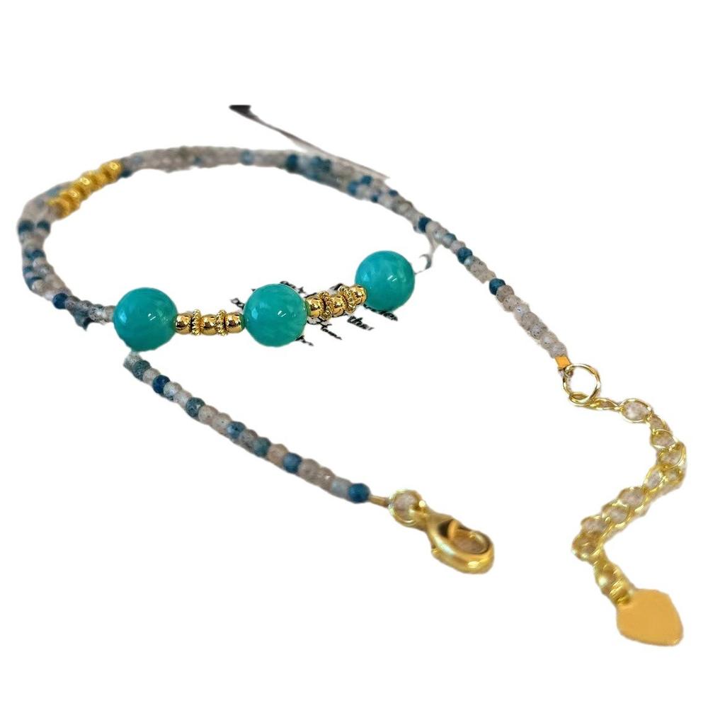 Retro Natural Blue Strawberry Crystal Contrasting Color Natural Tianhe Stone Design Necklace Collarbone Chain