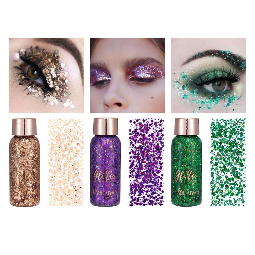 HANDAIYAN Chunky Glitter Face and Body Gel Set, Holographic Liquid Sequin Shimmer Eyeshadow, Sparkle Festival Hair Makeup for Stage Rave Party