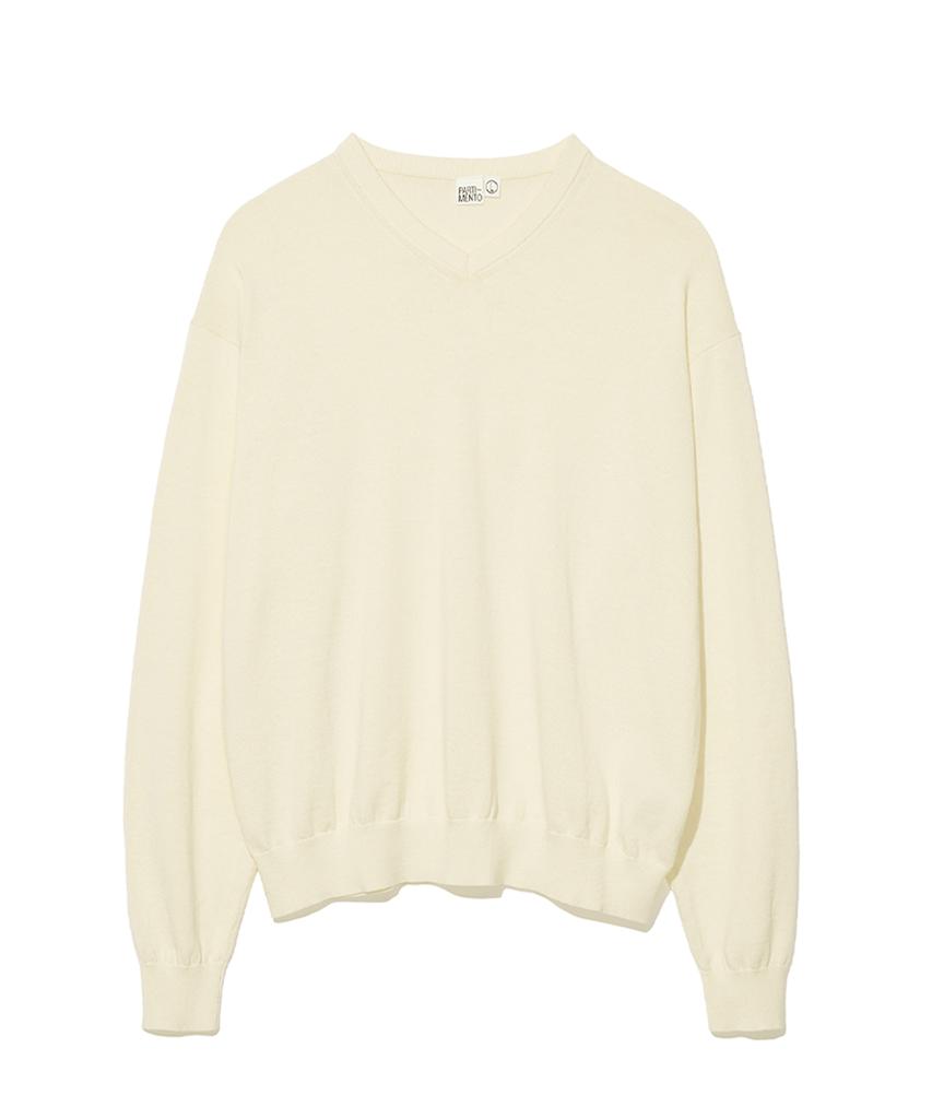 Partimento V-Neck Knit Sweater Ivory