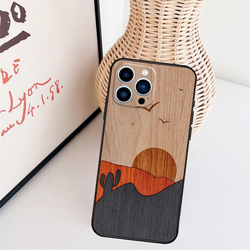 Wolf Bike Butterfly Wood Funda For iPhone 16 15 Pro 14 Pro Max Plus 11 13 12 Mini X XS XR Phone Case