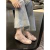 Sheepskin~ Height increase 4cm bow square head versatile shallow mouth Mary Jane single shoes women's flat shoes