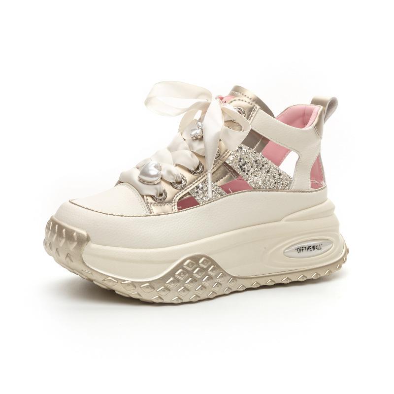 

Новые белые волшебные цвета из натуральной кожи со стразами, летние кроссовки, сандалии, толстая подошва, увеличивающая рост, женские сандалии 5,5 см 34 золотой