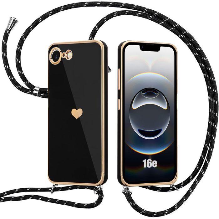 Coque de protection - BOOLING - pour iPhone 16e - Antichoc - Souple - Motif Cœur avec Cordon Noir