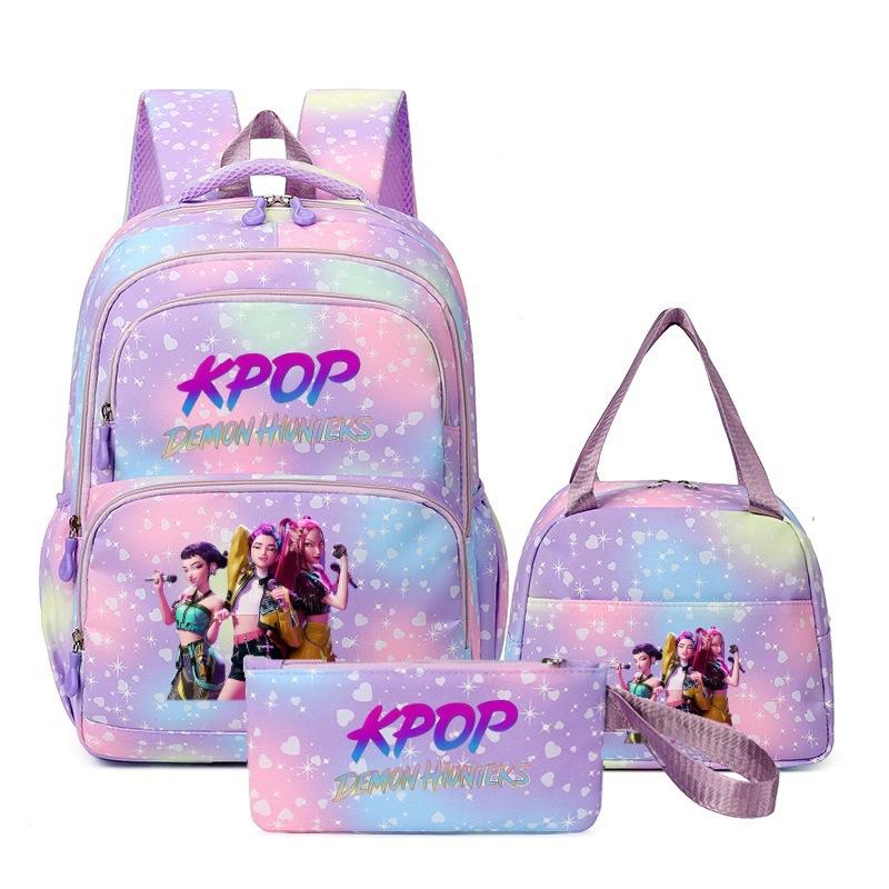 Girls' Group Printed Backpack, Teenage Girl Student Schoolbag, Children'S Large-Capacity Schoolbag Three-Piece Set
