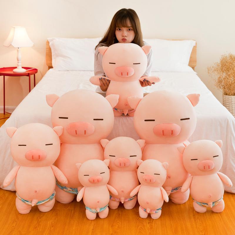 Rogue Piggy Doll Pig Plush Toy Soft Swimming Trunks Beach Pig Doll Soothing Sleeping with Big Throw Pillow