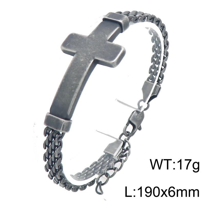 Personalized Stainless Steel Strap Bracelet Street Style Mesh Chain with Extended Chain Cross Bracelet Retro Men's Bracelet