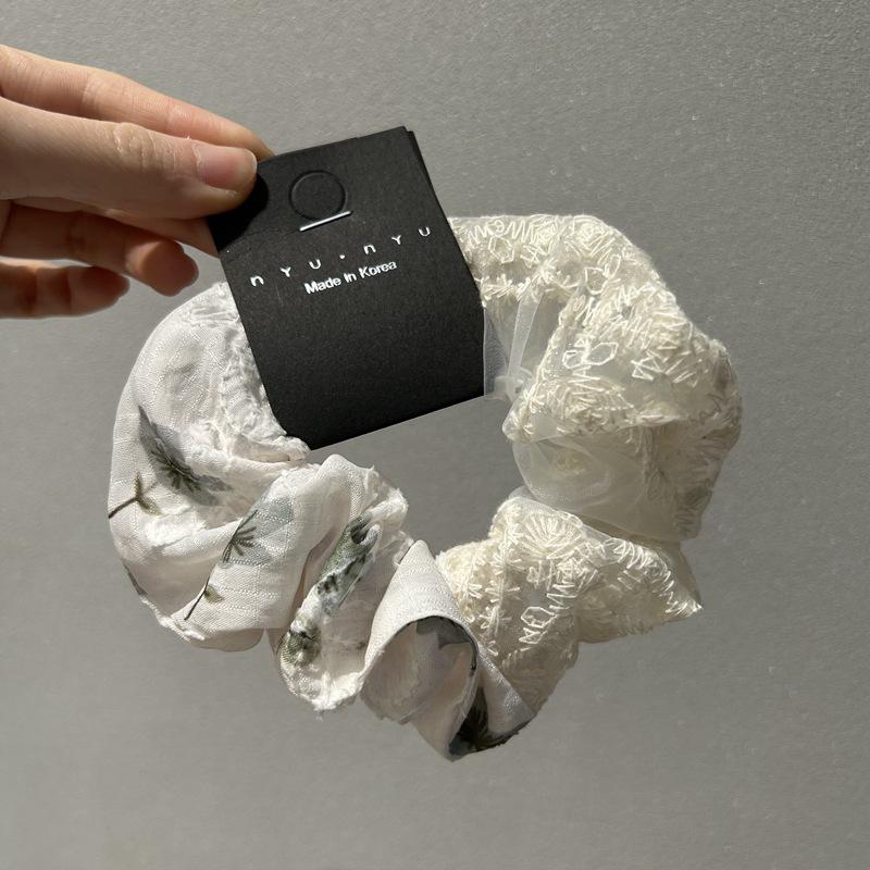 

Korean Mesh Lace Floral Hair Scrunchie with Detachable Bow