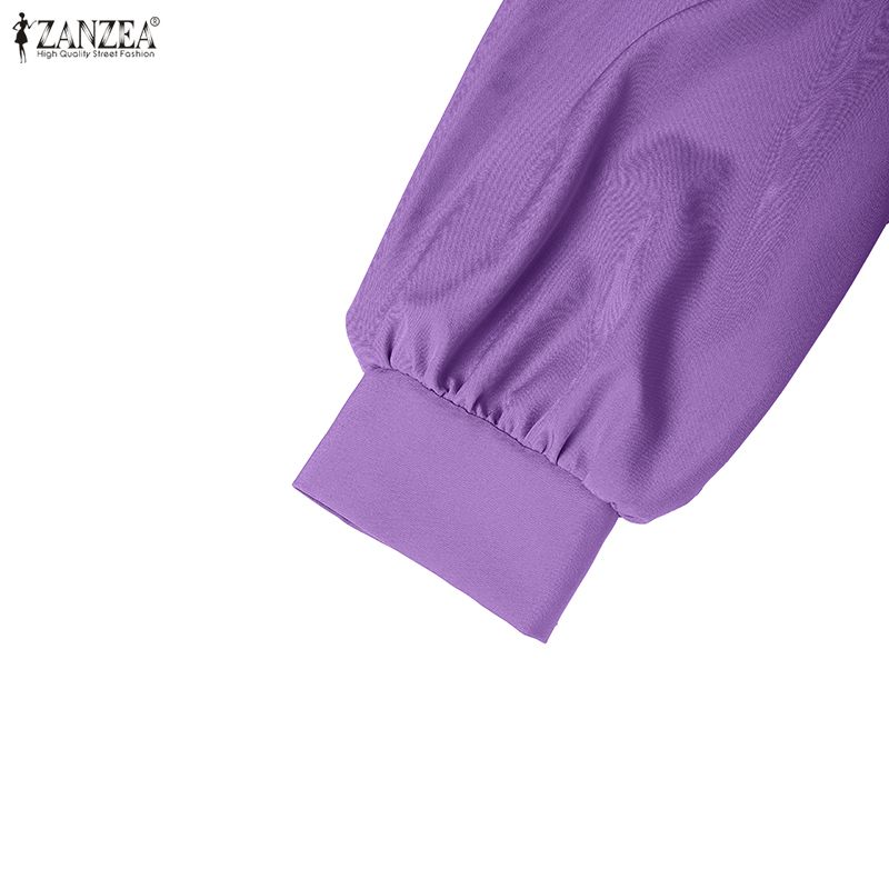 ZANZEA Lässiges, lockeres Langarmkleid für Damen mit Stehkragen