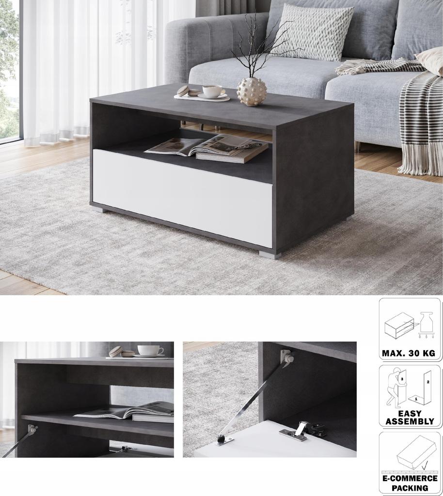 Rectangular coffee table for the living room with shelf and storage 90 cm Matera White