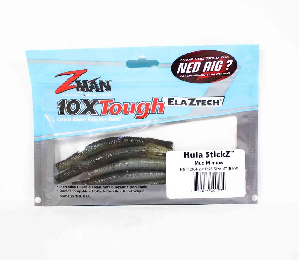 Zman Soft Lure Hula Stickz 4 Inch 6/Pack Mud Minnow (1034)