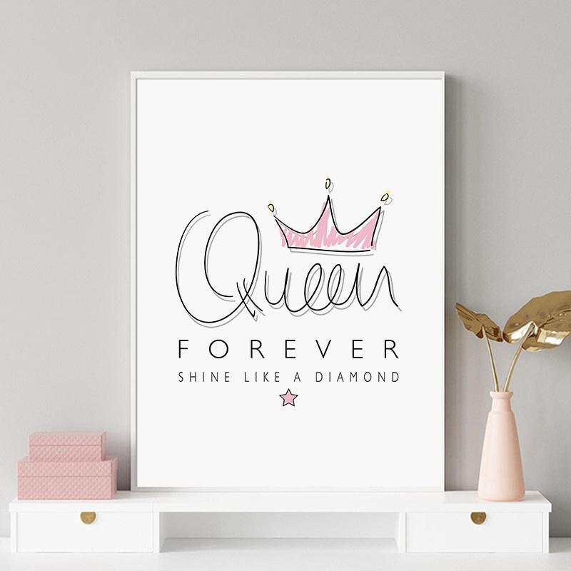 Pink Princess Baby Nursery Prints Nordic Poster Crown Queen Canvas Painting Wall Art Pictures for Kids Girls Room Decoration