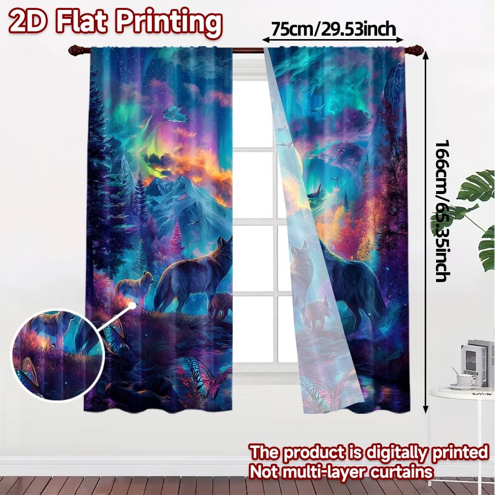 2pcs, 2D FLAT PRINTING Curtains (Without Rod) LunarWolfscape Modern Curtains Roller Blinds Versatile Polyester Curtains Art Deco