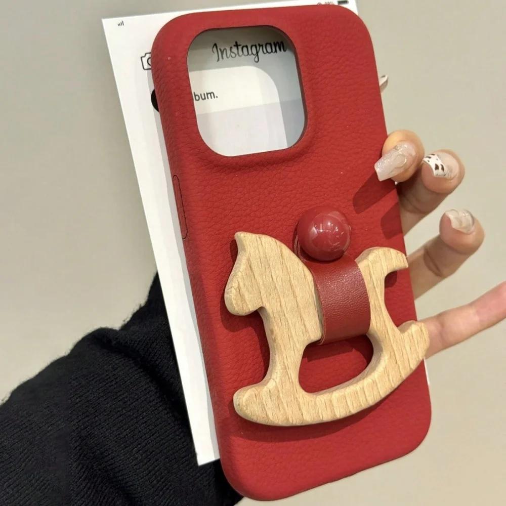 Creative Retro Trojan Bracket Ring Buckle Soft Case For iPhone 16 15 Pro Max 14 Plus 13 12 11 Funny Leather Litchi Pattern Cover