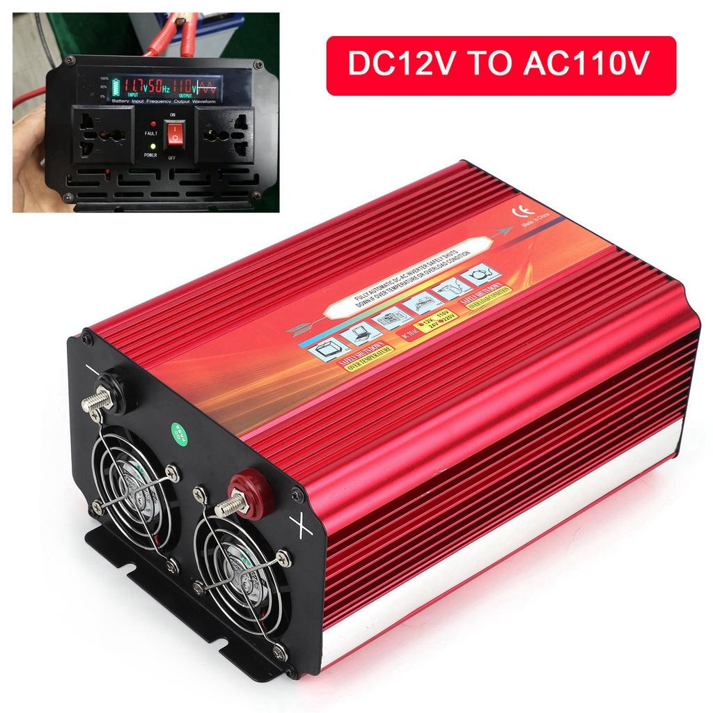 LCD 2000W Wechselrichter Hohe Leistung 2 Universalsteckdosen Dual-Lüfter WLDT Konverter DC 12V auf AC für Auto Outdoor